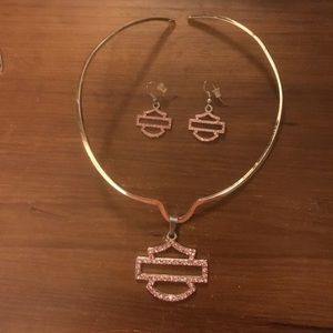 Harley Davidson Pink Rhinestone Necklace/Earrings